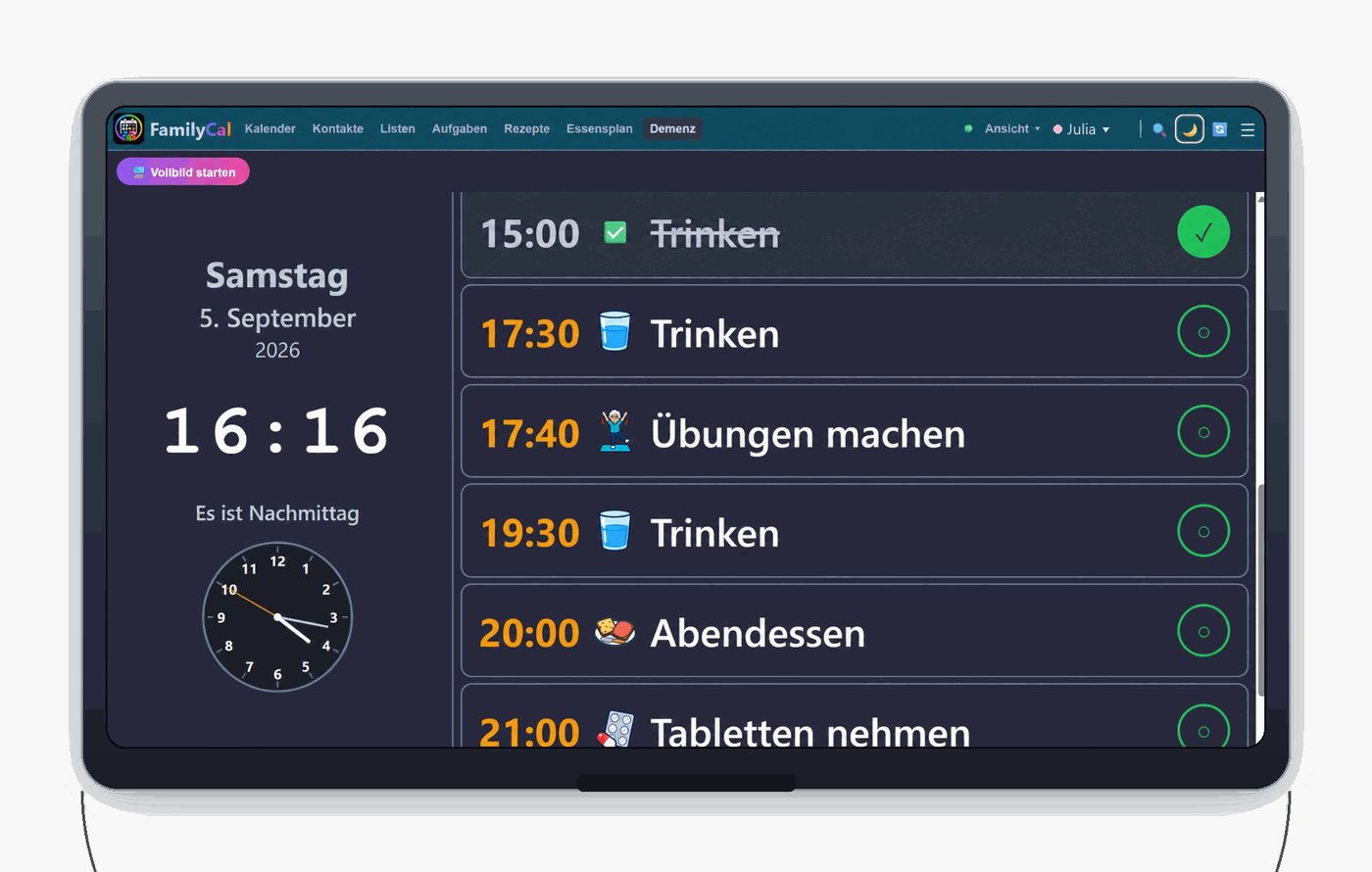 Dieselbe Demenzuhr im dunklen Modus