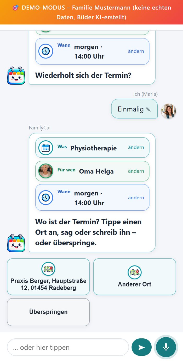 Frage „Wo ist der Termin?“ mit der bekannten Praxis zum Antippen