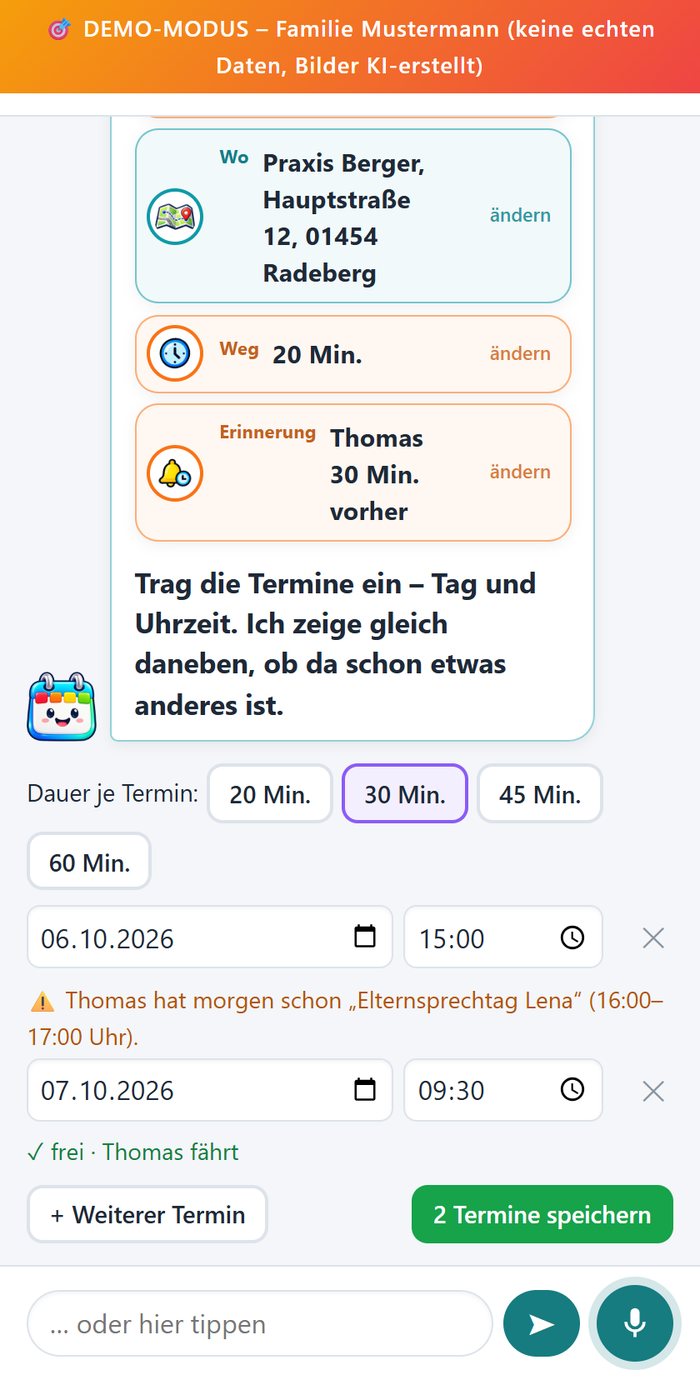 Mehrere Physiotherapie-Termine untereinander mit Datum und Uhrzeit